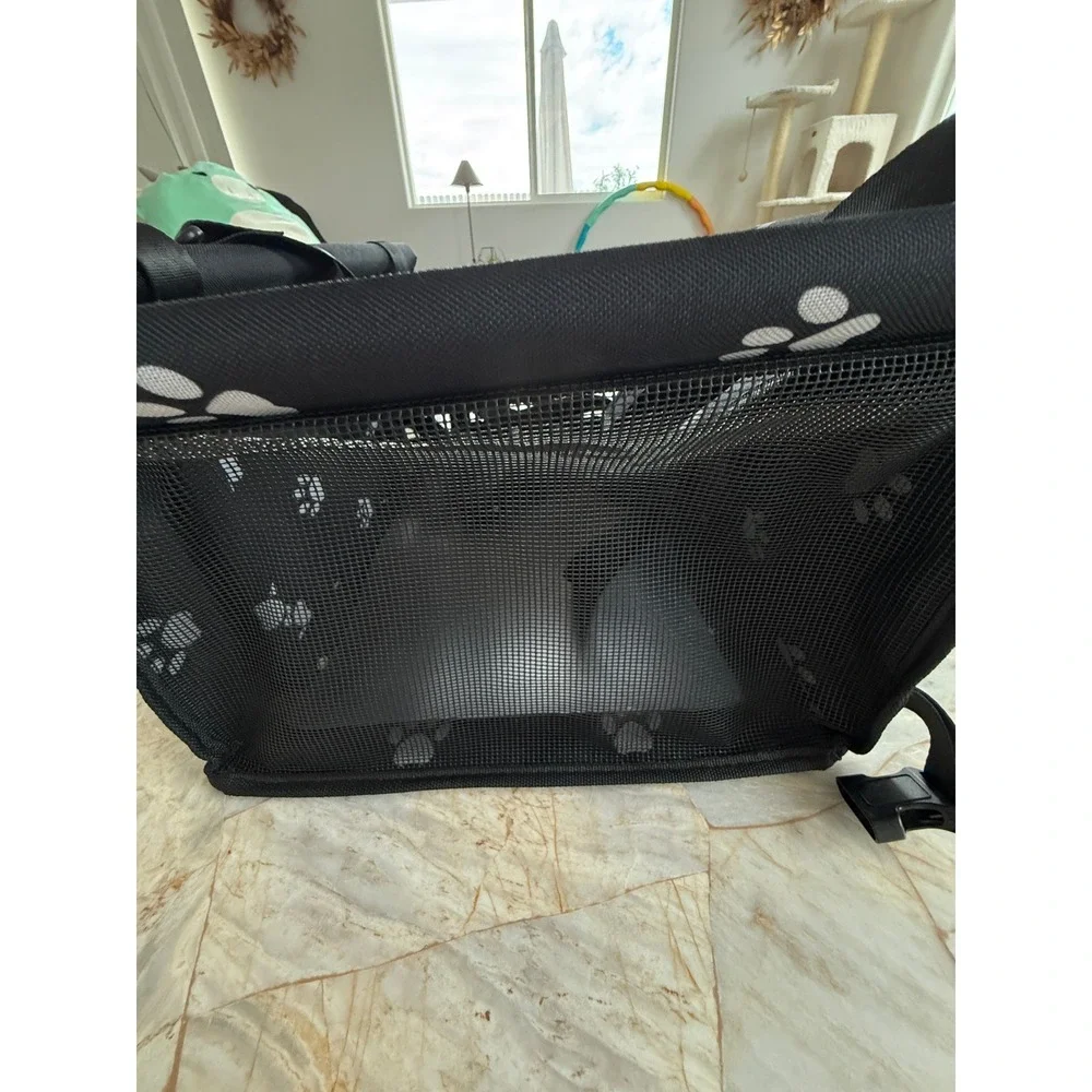 Black Paw Print Pet Car Booster Seat Small Dog Cat Travel Carrier Mesh Sides